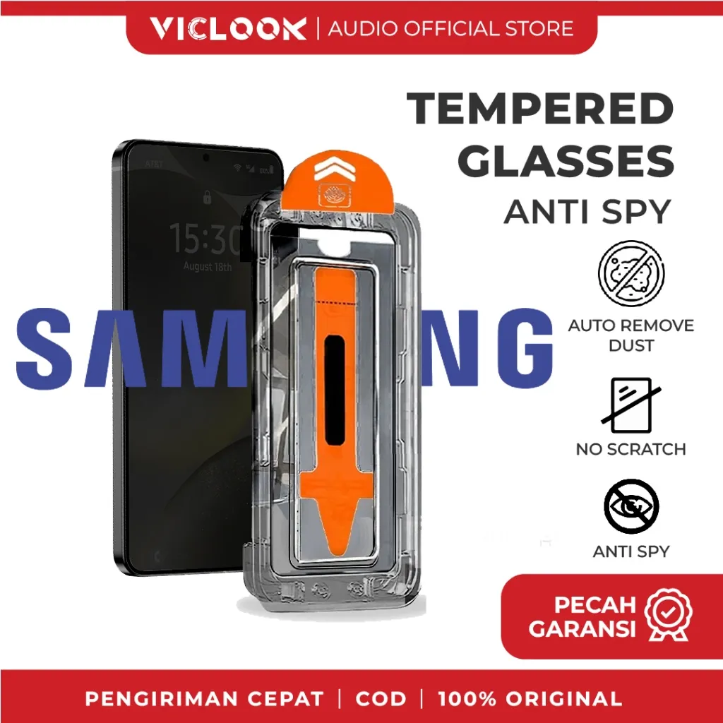 VICLOOK Easy Install ANTI SPY Tempered glass Fit for SAMSUNG A12/A13/A23/M12/A02/A55/M02s/A03S/A04/A04E/A14/A03/A32/A22/A21/A21S/A05S/A06/A15/A20S/A70/A70S/A34/A25/A51/A52/A52s/A53/A50/A50S/A30S/A20/A30/A31/S21/S22/S23/S24/S25 PLUS ultra