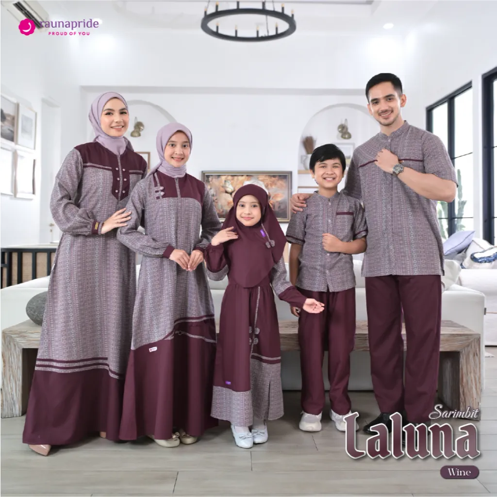 Raunapride - Baju Keluarga Muslim - Baju Couple - Sarimbit Laluna Wine