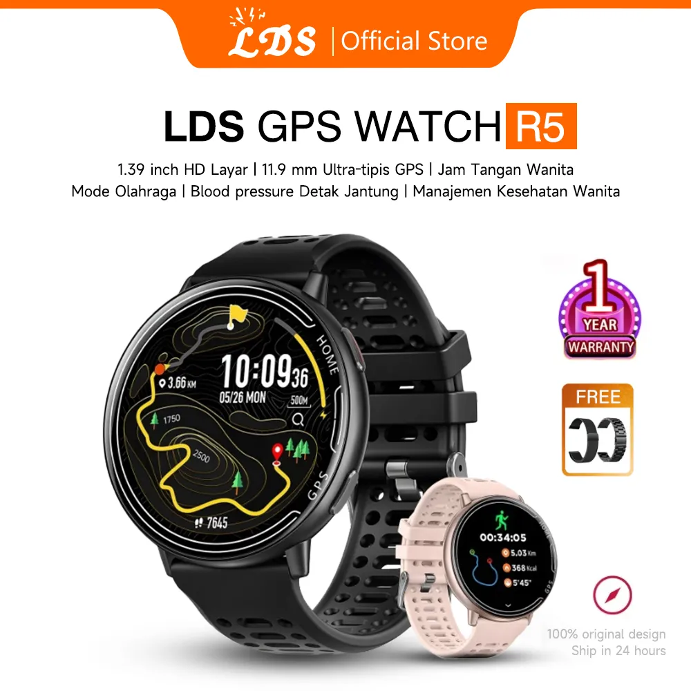 LDS R5 GPS Jam Tangan Bluetooth call Smartwatch NeoGPS AMOLED 1.39" Tahan Air 5ATM Kompas Bluetooth Panggilan Altimeter Tekanan Udara Olahraga Pelacakan Real-Time 200+ Mode Olahraga Outdoor Jam Tangan Wanita & Pria Jam Tangan Couple
