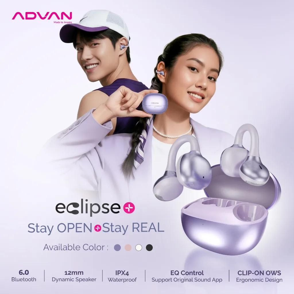 ADVAN TWS ECLIPSE+ | Open-Ear Wireless | 9 Jam Playtime | Original Sound App |  Bluetooth 6.0 | Smart Touch | IPX4 Water Resistant | Garansi Resmi 1 Tahun