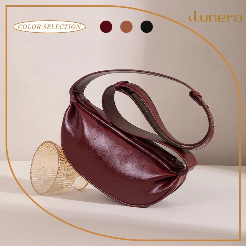 LUNERA Tas Selempang Wanita Crescent Bag Tas Sling Bag Wanita Tas Bahu Unik dengan Tali Panjang