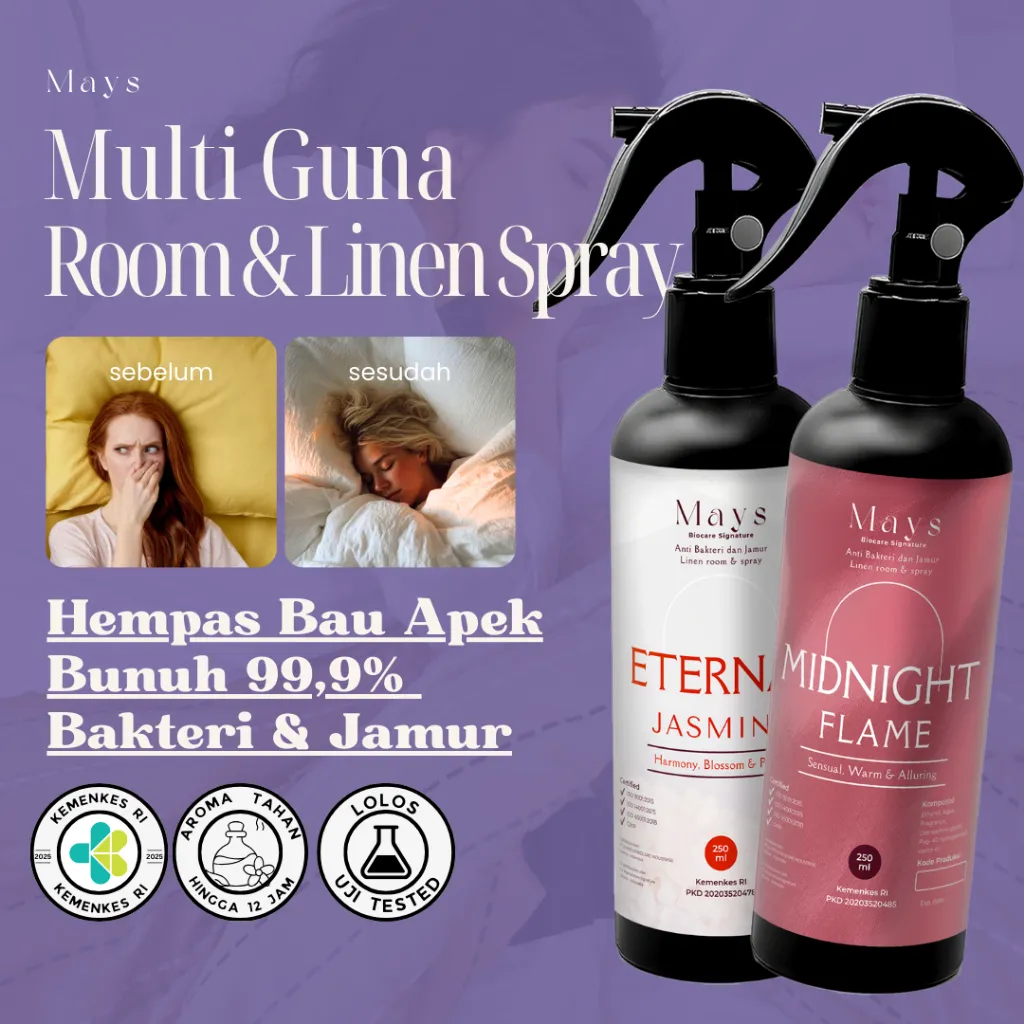 Room & Linen Spray Premium - Pengharum Kain Anti Bakteri dan Jamur Wangi Tahan Lama 12 Jam by Mays Biocare