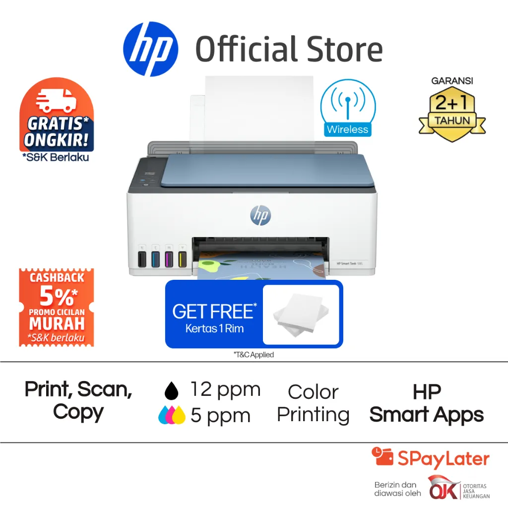 Printer HP Smart Ink Tank 210 / 520 / 585 / 615 Fax / 670 / 720 / 750 ADF / 790 / 215 All in One Print Scan Copy Wireless Wifi USB Bluetooth Fotocopy Color Colour Warna Garansi Hingga 3 Tahun Promo Murah Gratis Ongkir Official