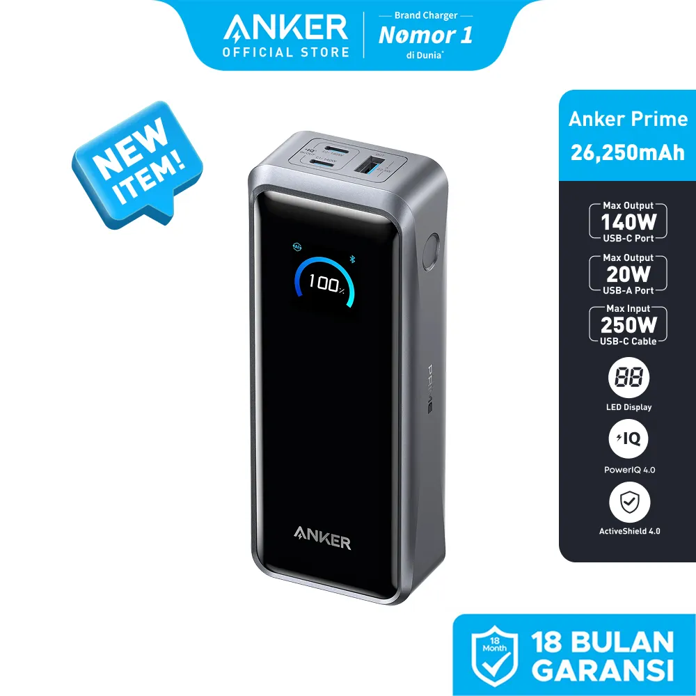 Anker Prime Power Bank, 26,250mAh 3-Port Portable Charger with 300W Max Output, Two-Way Charging, TSA-Approved, App Control, for MacBook, iPhone 17/16 Series - A110A
