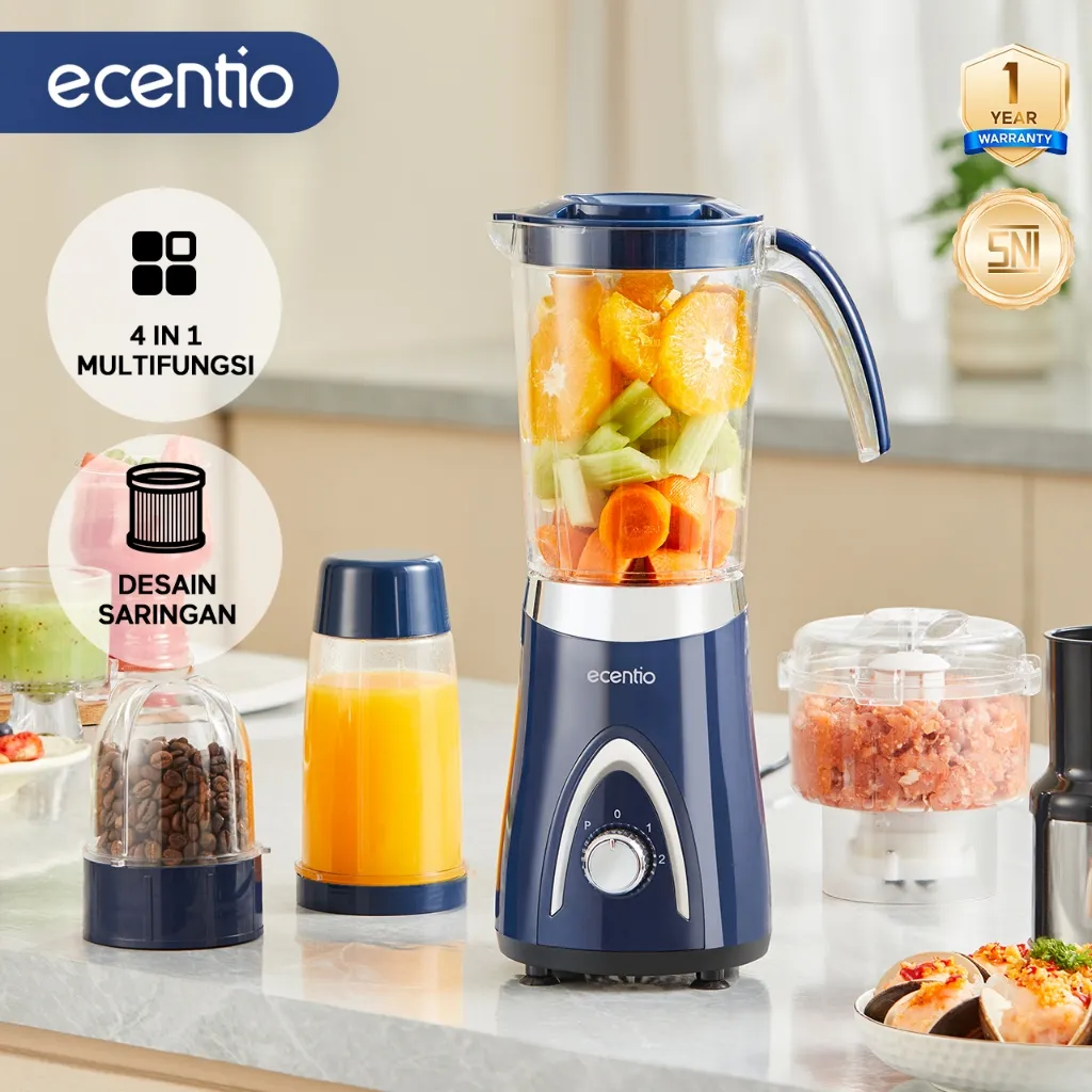 [4 in 1] ecentio Chopper Blender 1000ml+500ml+500ml+300ml juicer blender Bumbu Alat 304 stainless steel Penggiling daging Food Processor Dapur perabotan dengan kaca tebal penghalus