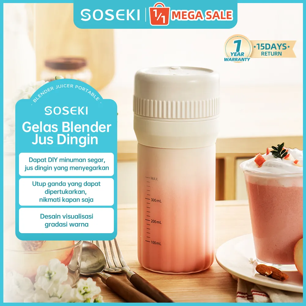 SOSEKI Blender Jus Buah Portabel 600mL / Juicer Portable Kaca / Blender Mini Gelas