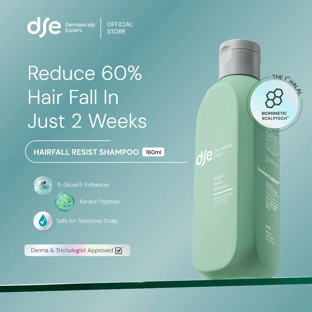 DSE Dermascalp Expert Hairfall Resist Shampoo 160 ml | Shampoo Anti Rontok| Penumbuh Rambut Cepat | Memperkuat Akar Rambut | Rambut Anti Patah, Kering | Rambut Sehat Berkilau | Sampo Sehari-hari | NON SLS