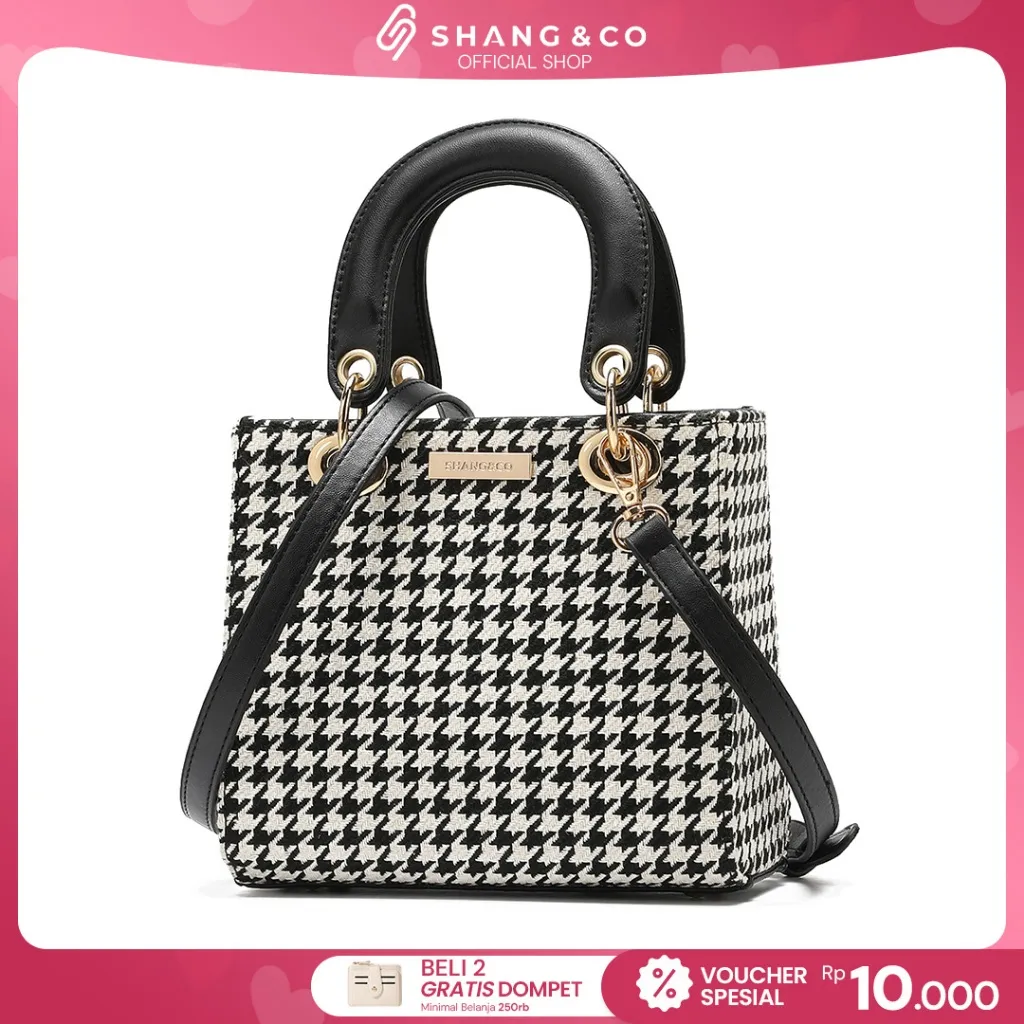 SHANGNCO Tas Wanita Nas Sling Bag Tali Panjang Motif Printed Handbag Resleting Wanita Kekinian