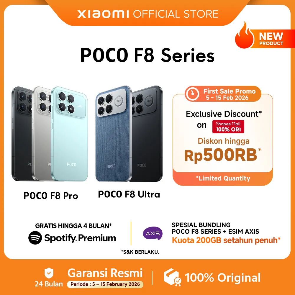 POCO F8 Series | POCO F8 Pro (12/512GB) | POCO F8 Ultra (16/512GB) | Snapdragon® 8 Elite Gen 5* | Baterai Besar 6500mAh* | Ultra series dengan 100W wired dan 50W wireless HyperCharge | Layar AMOLED Ultra-Jernih 120Hz | HP Gaming  [Xiaomi Official Store]