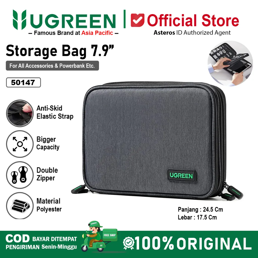 UGREEN Travel Storage Bag Tas Penyimpanan Aksesoris, Power Bank, Kabel, Charger, Hp, iPad dll 50147