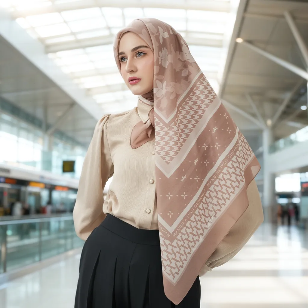 MANDJHA Tiffany Brown Scarf By IVAN GUNAWAN - Jilbab Hijab Segi Empat Motif ORIGINAL MANDJHA