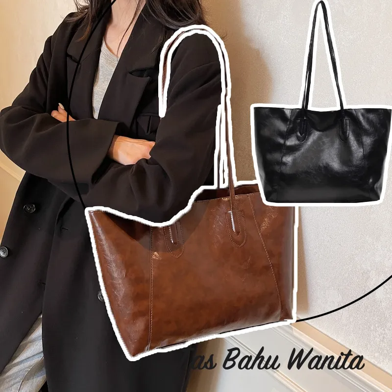 Tote Bag Wanita Korean Style Spacious Simple Tas Kuat Berat Kuliah Elegant Glossy