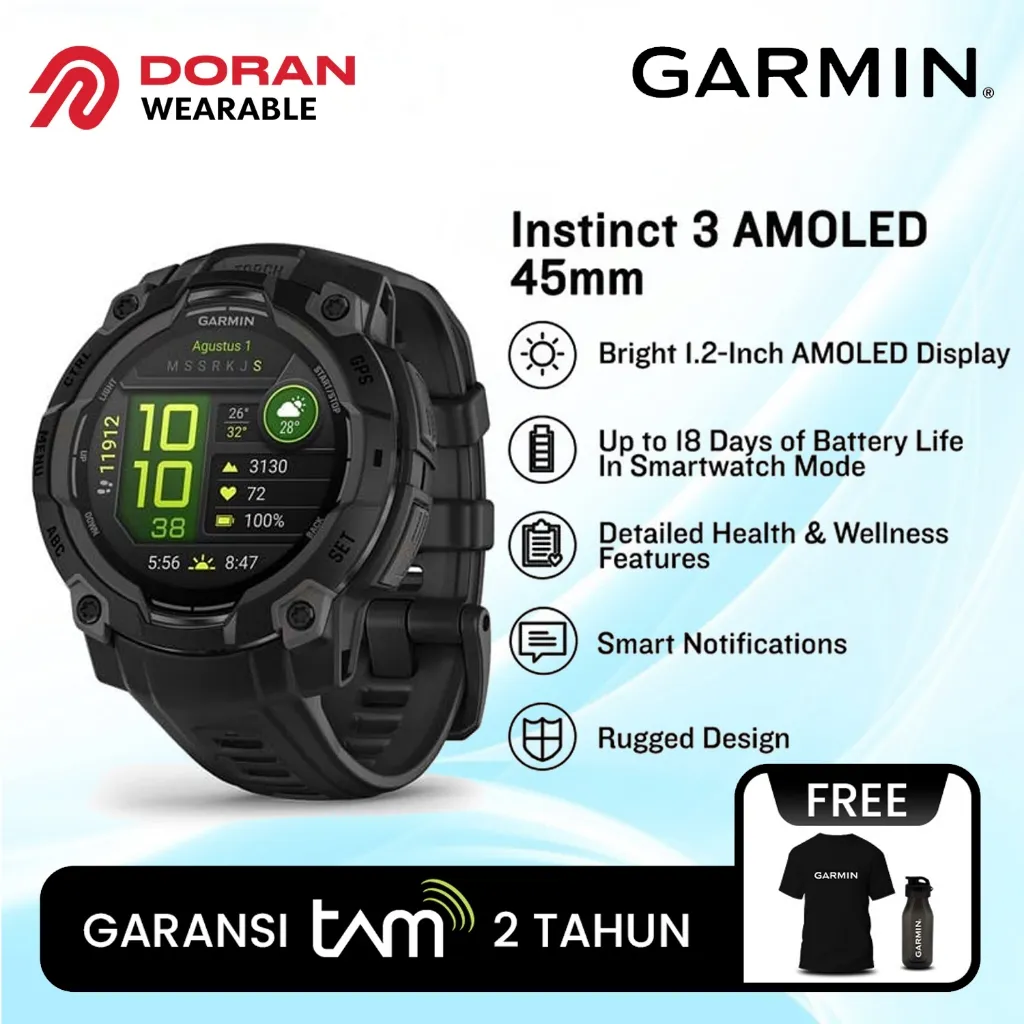 Garmin Instinct 3 AMOLED 45mm - Garansi TAM 2 Tahun