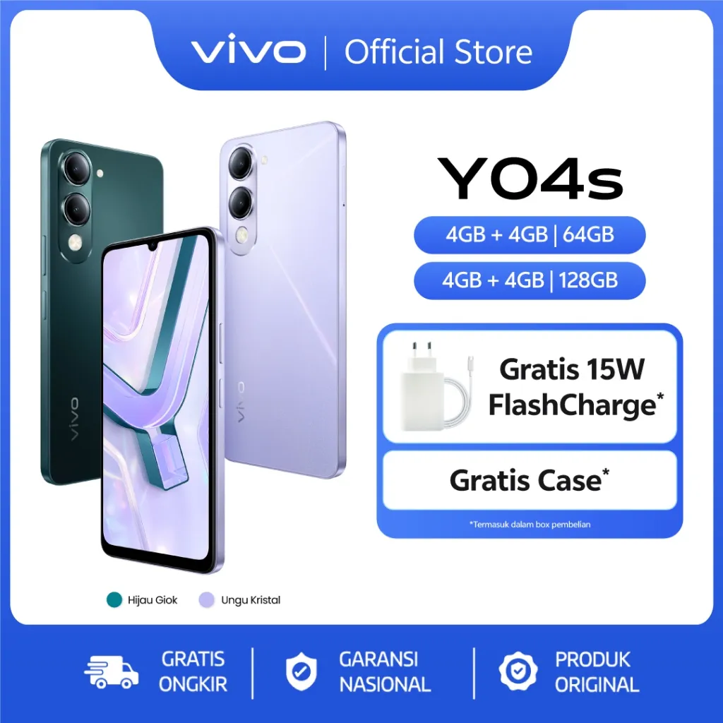 vivo Y04s - Desain Premium, 6000mAh Tahan Lama, Tahan Banting Ekstrem, Tahan Hujan IP64, AI Erase