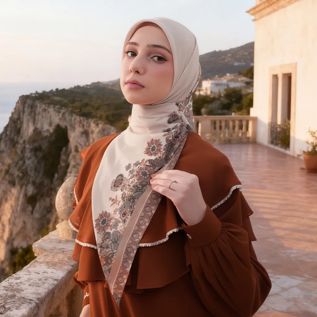 MANDJHA Slavinna Cream Scarf Raya By IVAN GUNAWAN - Jilbab Hijab Segi Empat Motif ORIGINAL MANDJHA