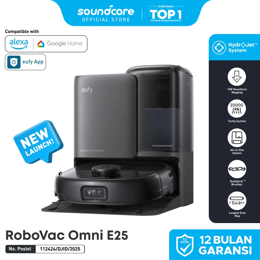 Eufy Robot Vacuum Omni C20 / E25 All-in-One Station Mop Combo, HydroJet System, Zero-Tangle Design, Edge-to-Corner Deep Cleaning 3.35-Inch Ultra Slim Body, 7000 Pa 20,000 Pa Turbo Suction - T2353 / T2280