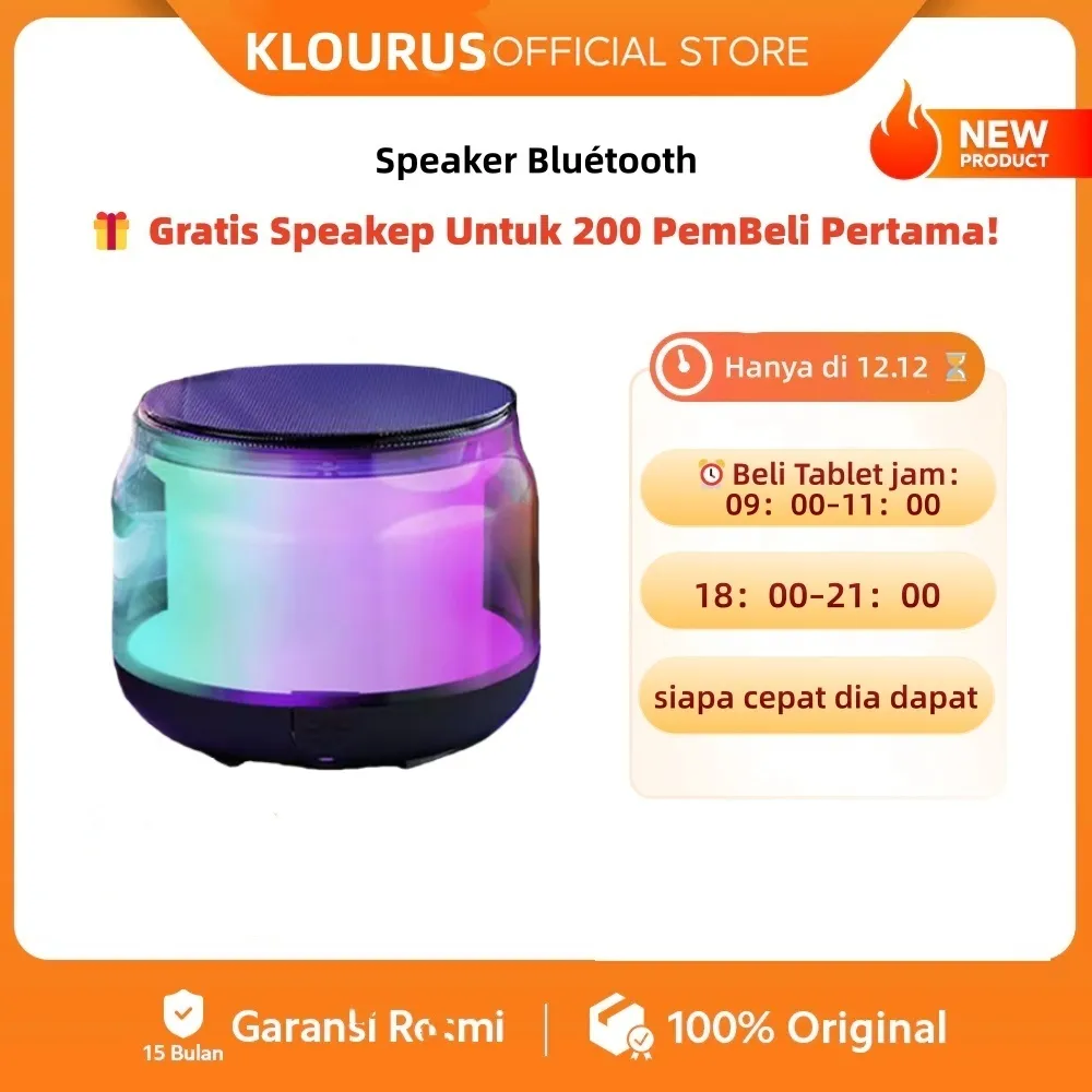 KLOURUS Speaker Bluetooth Bluetooth 5.0 Diafragma logam Berbagai mode Efek suara tingkat HiFi Cahaya