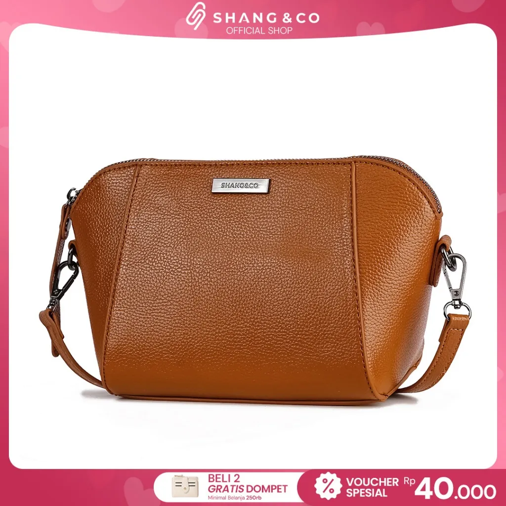 SHANGNCO Tas Wanita Ella Sling Bag Tali Panjang Kulit Sintetis Tas Selempang Resleting Kekinian