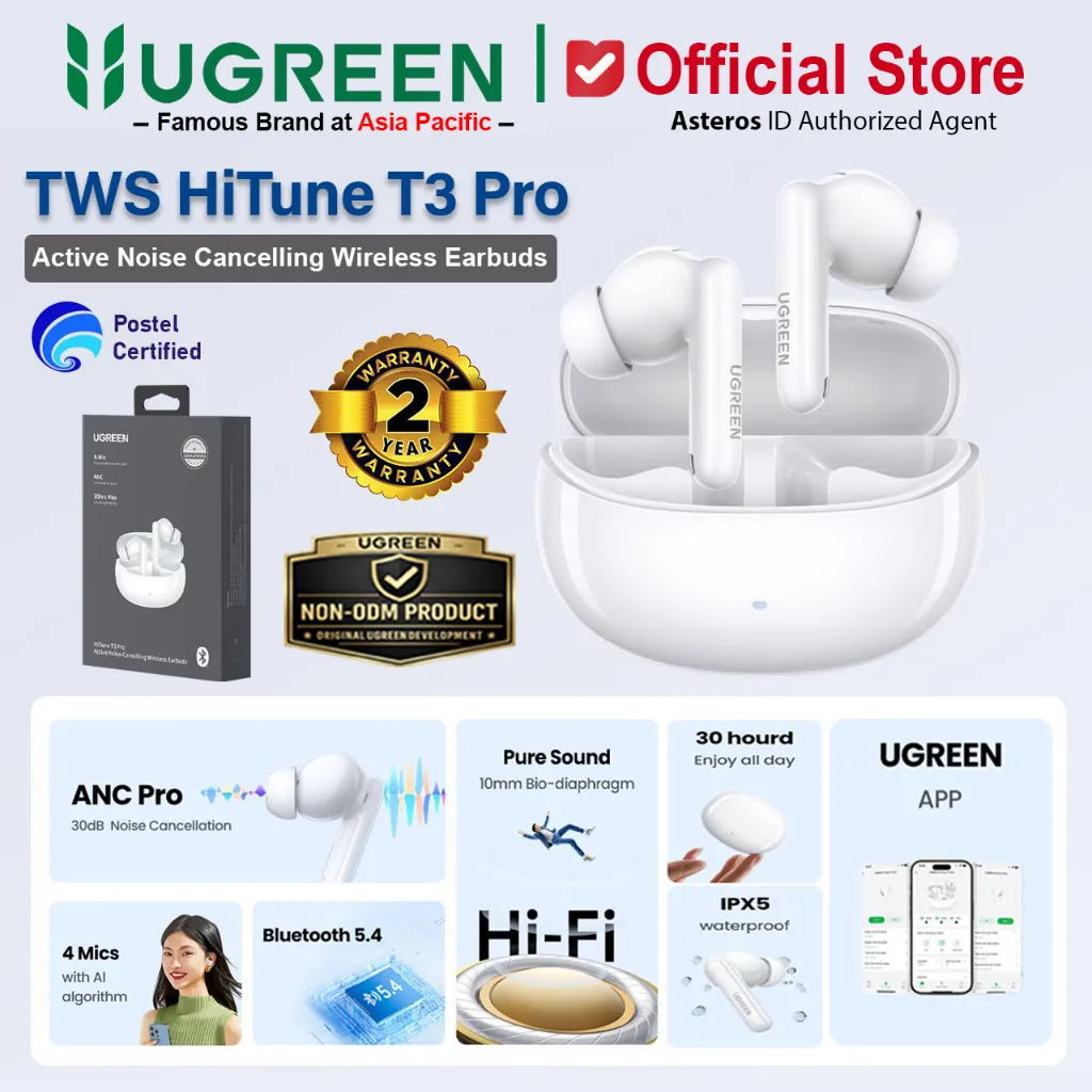 UGREEN Premium HiTune T3 Pro Earphone TWS Wireless Bluetooth 5.4 Active Noise-Cancelling 35725