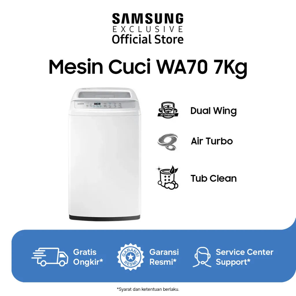 [Online Exclusive] Samsung Mesin Cuci 7Kg Top Load Diamond Drum| Magic Filter | WA70H4000SG/SE