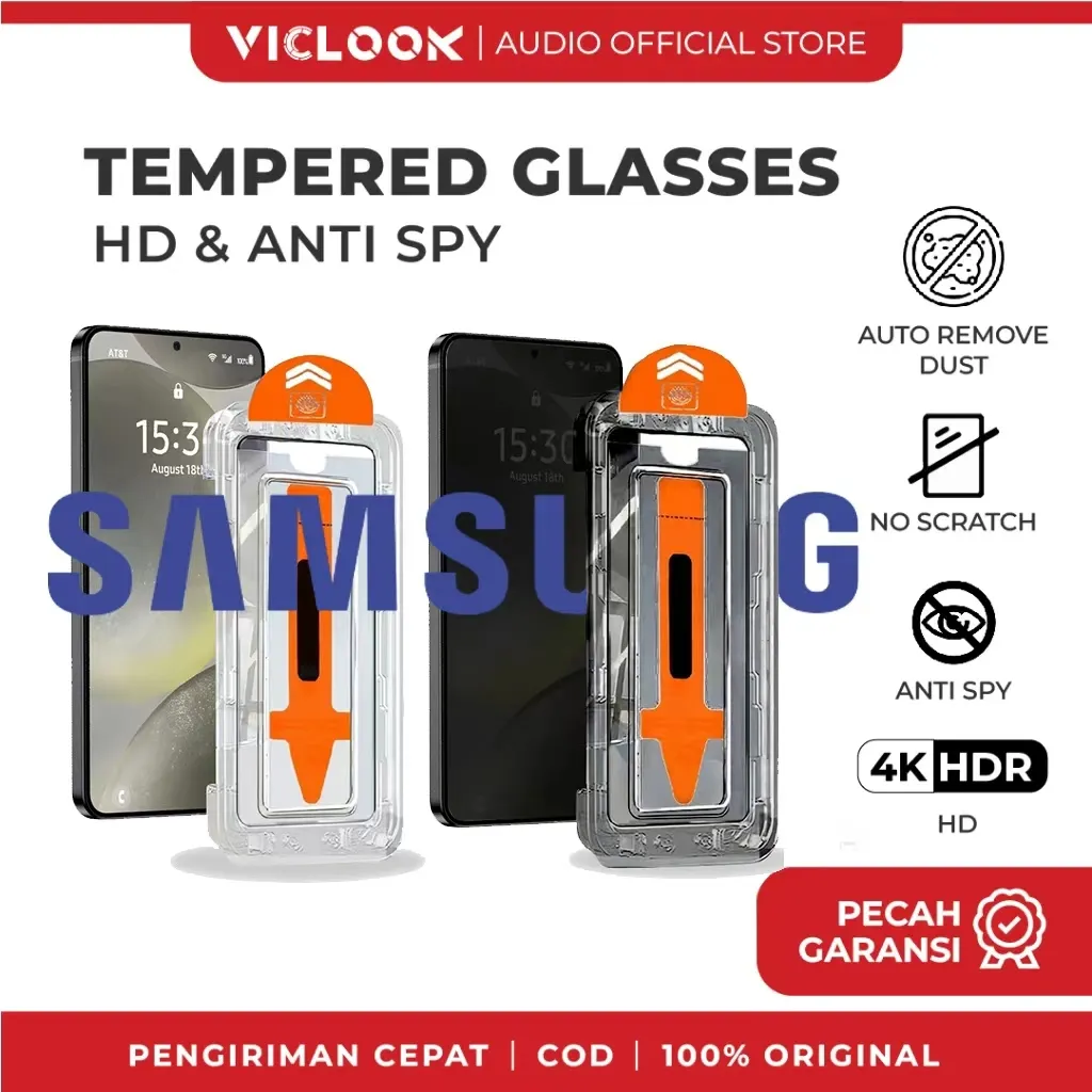 VICLOOK Easy Install Tempered glass HD Clear Fit for SAMSUNG A12/A13/A23/M12/A02/A55/M02s/A03S/A04/A04E/A14/A03/A32/A22/A21/A21S/A05S/A06/A15/A20S/A70/A70S/A34/A25/A51/A52/A52s/A53/A50/A50S/A30S/A20/A30/A31/S21/S22/S23/S24/S25 PLUS ultra edge fe/Z-fold3 4