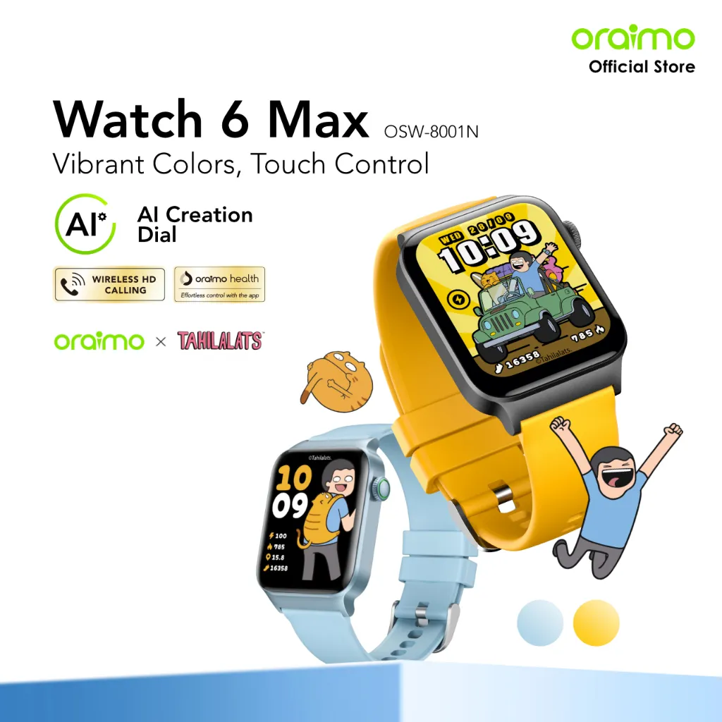 oraimo x Tahilalats Smartwatch Watch 6 Max OSW-8001N 1.83"TFT Full Touch Screen Jam Tangan Bluetooth With AI Dial 105+ Mode Olahraga Sport Waterproof IP68
