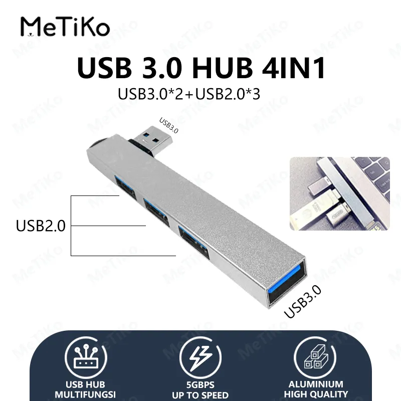 MeTiKo USB 3.0 HUB 4 in 1 kecepatan tinggi Multi Converter Mini Plug-in 4 Ports For Laptop Komputer PC