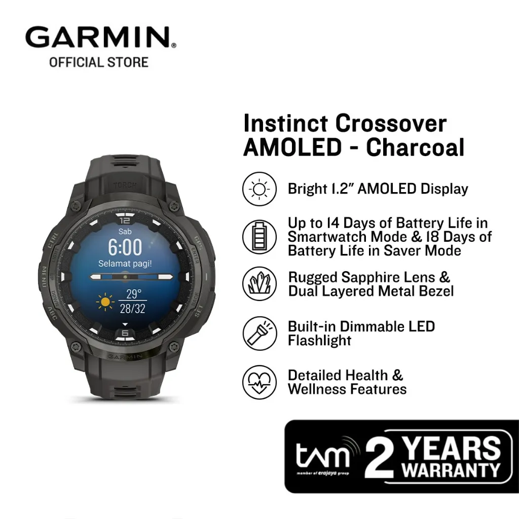 Garmin Instinct Crossover AMOLED - Charcoal