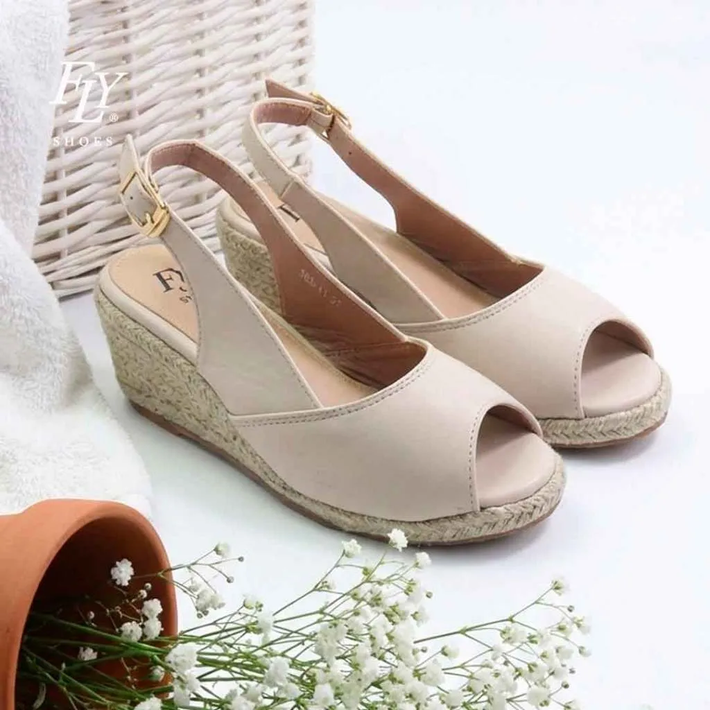 FLY SHOES  Eliana Sepatu Sandal Wedges Wanita 5747 in Ivory and Black (RESTOCKED)