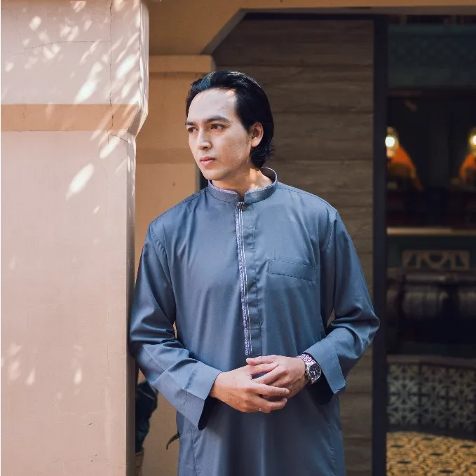 ACHRAF - BERYYL Jubah Pria Dewasa Lengan Panjang Tanpa Mangset Gamis Muslim Umroh Haji