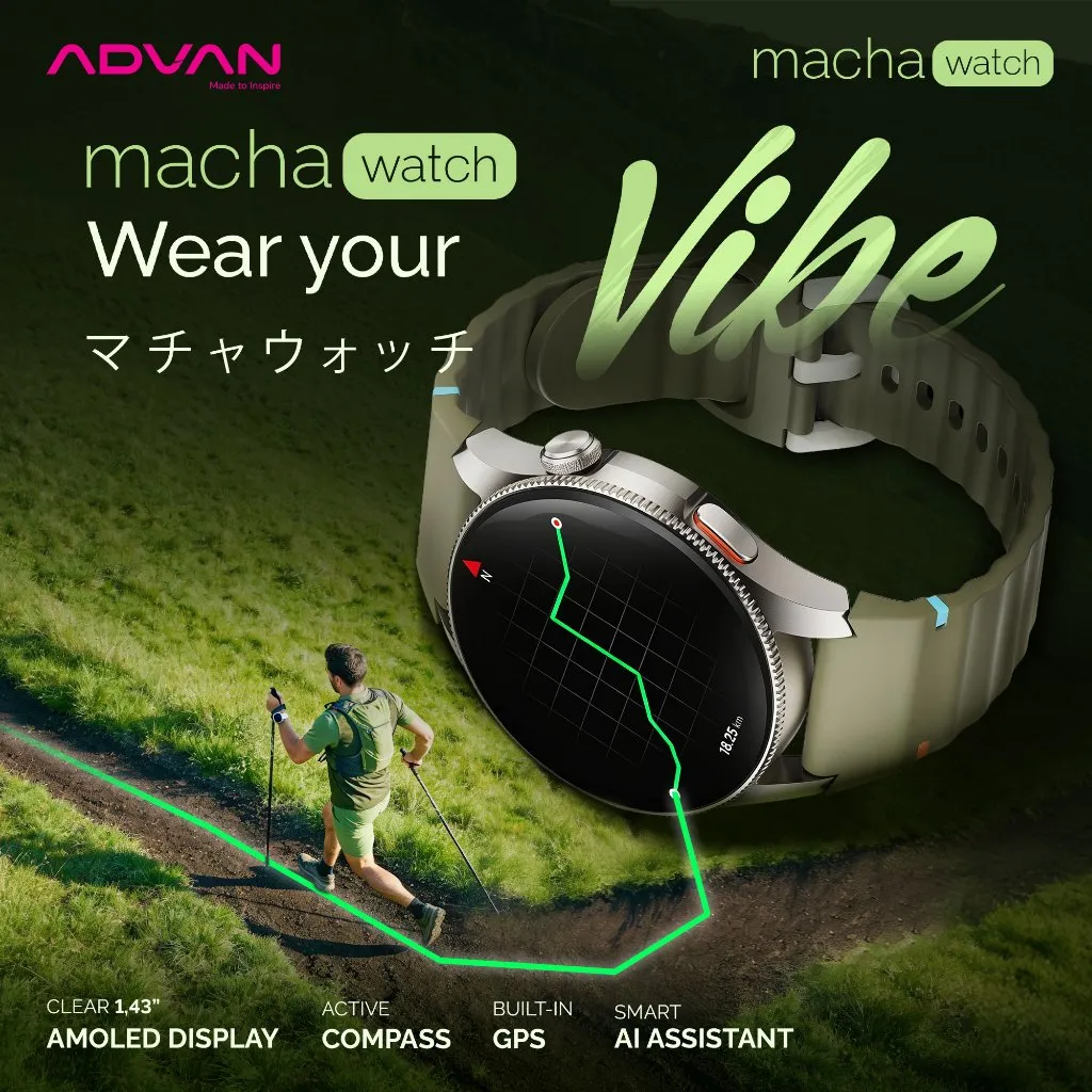 ADVAN Smartwatch Macha Watch | AMOLED 1.43” Inch | Built-in GPS | Compass | Bluetooth Call | AI Assistant | 3ATM | 7 Hari Baterai | Garansi Resmi 1 Tahun