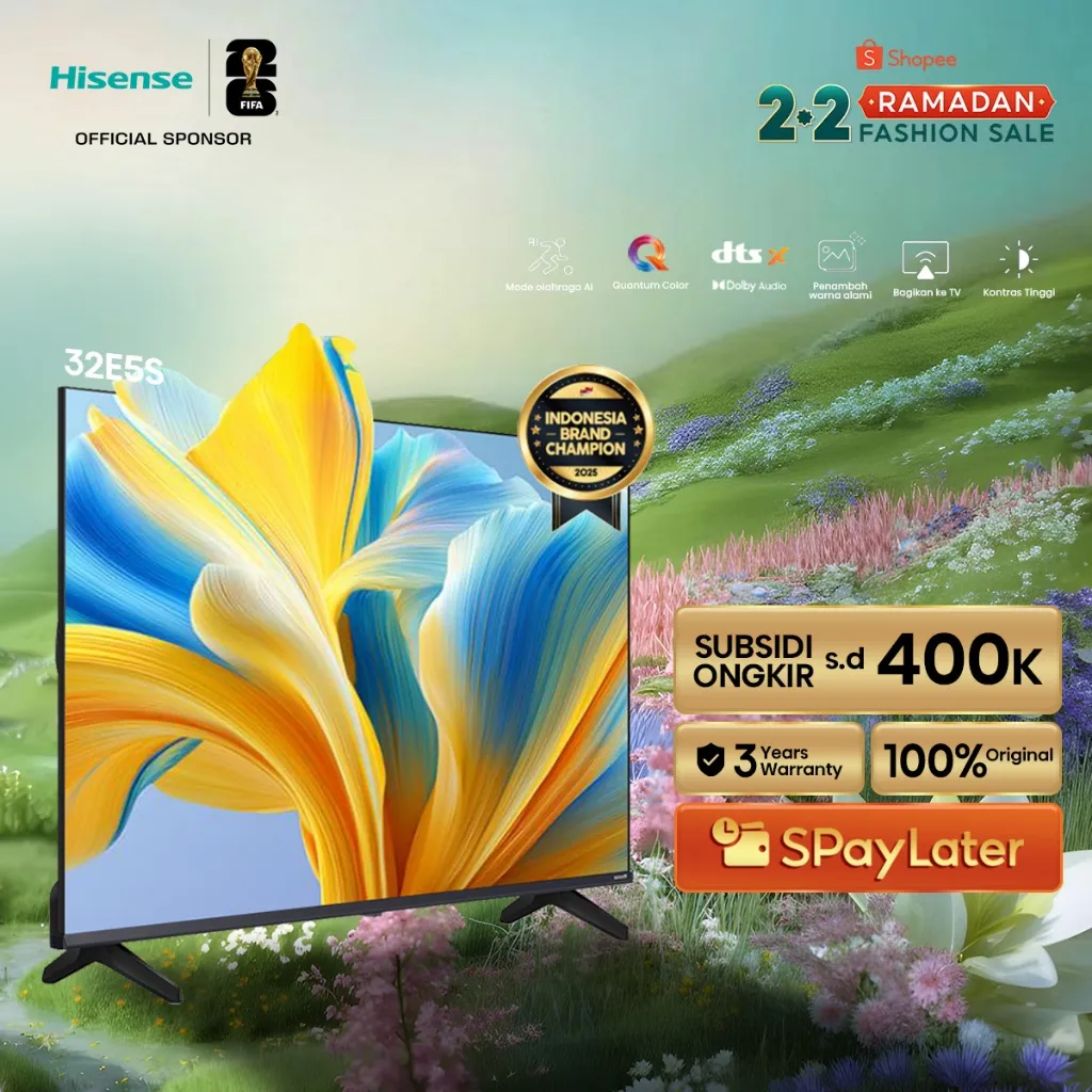 Hisense TV E5S Vidaa Smart Digital QLED TV 32/40 inch 2K Bazelles Design DTS X & Dolby Audio Quantum Dot Colour  Kontras Tinggi Mode Olahraga AI RAM 1GB ROM 4GB Television