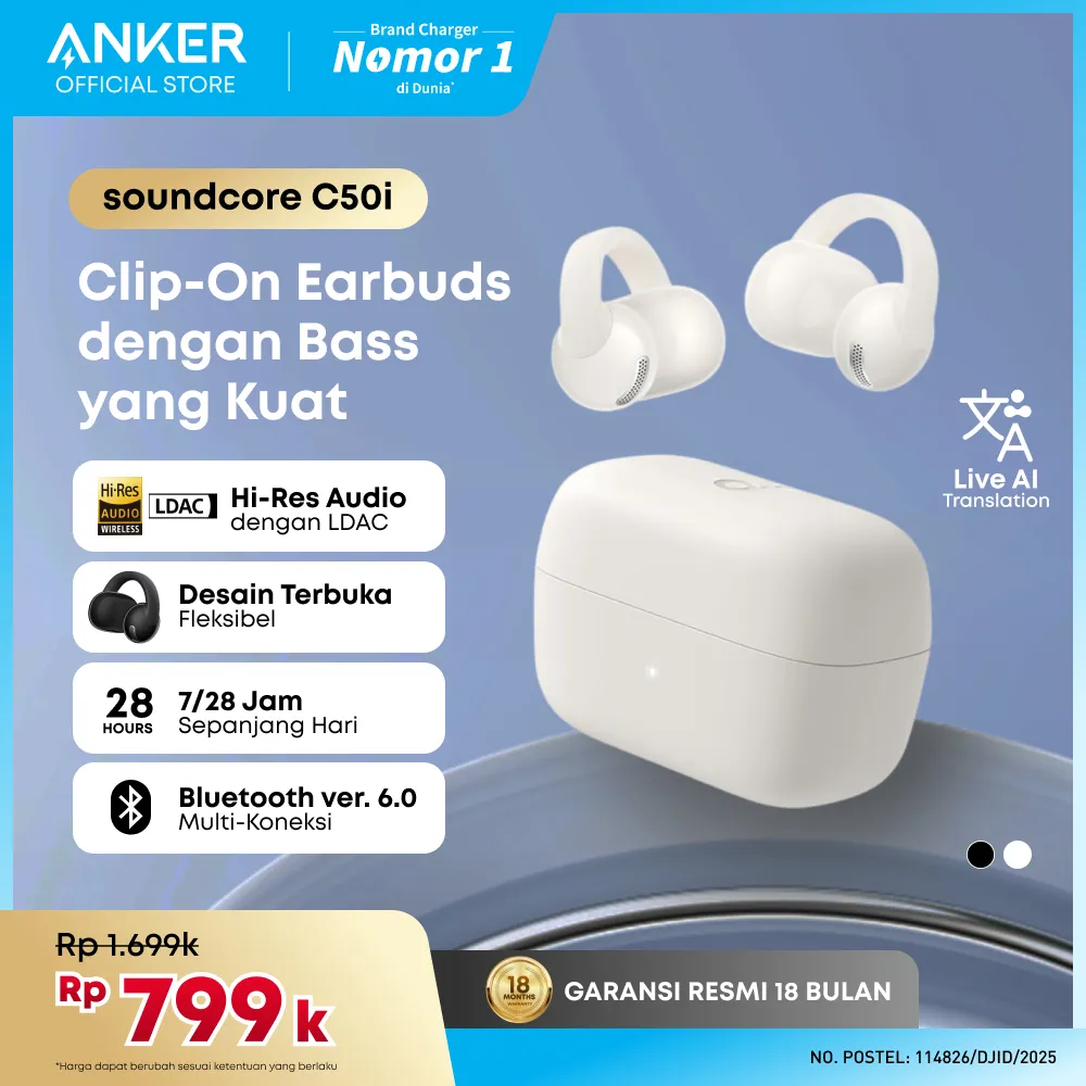 Soundcore C50i by Anker, Open-Ear Headphones, Clip-On Earbuds, Ultra-Comfort, FlexiClip Design, 12mm Drivers for Powerful Bass, AI Clear Calls, 28H Playtime, Secure Fit, Hi-Res, IP55, Bluetooth 6.0 - D1101