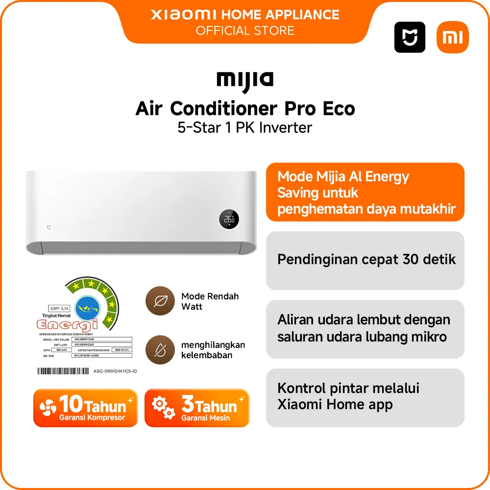[Unit Only] Xiaomi Mijia AC Air Conditioner 1 PK Inverter Pro Eco 5-Star | Low Watt | Smart Control | Quick Cooling [Official Store]