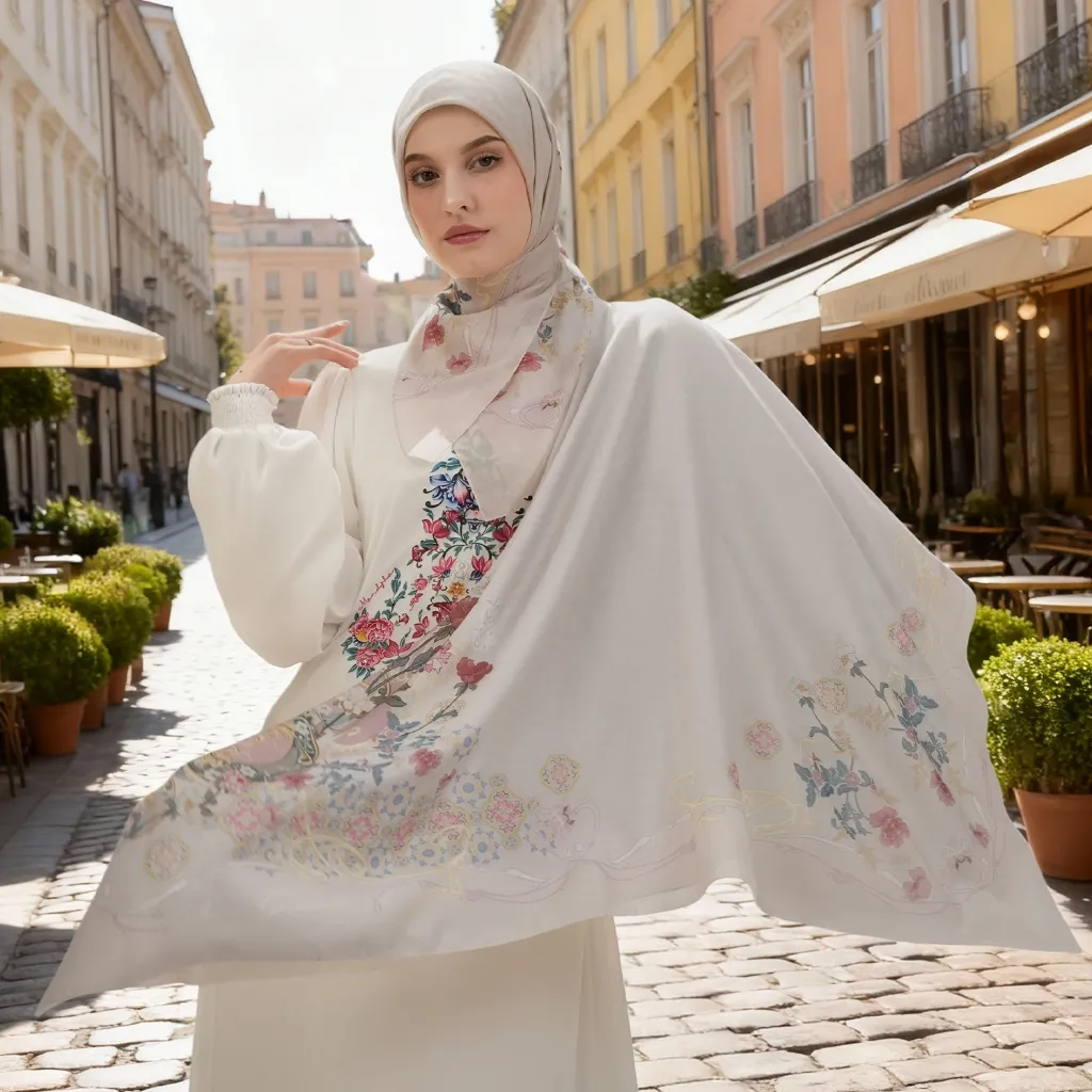MANDJHA Georgina Cream Scarf Raya By IVAN GUNAWAN - Jilbab Hijab Segi Empat Motif ORIGINAL MANDJHA