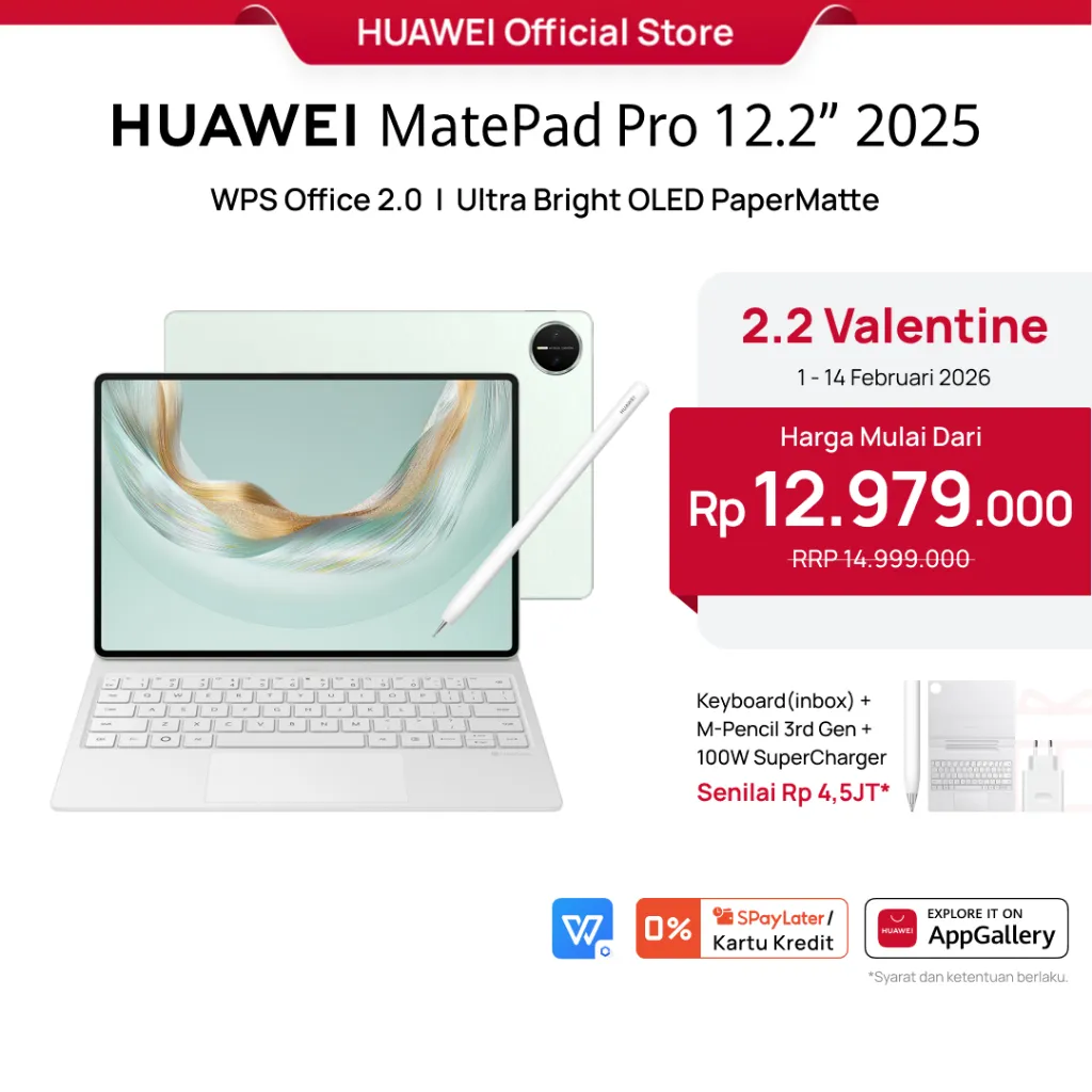 [2.2 | Voucher s/d 15% | FREE PEN & KB] HUAWEI MatePad Pro 12.2-inch 2025 Tablet | PC-level WPS | Ultra Bright OLED PaperMatte | 2-in-1 Keyboard & Stylus