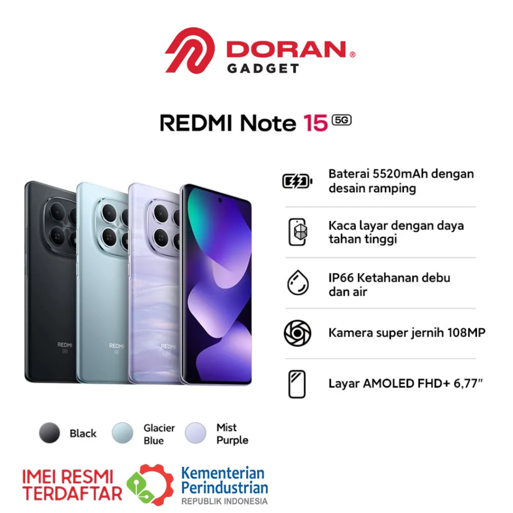 Xiaomi Redmi Note 15 5G 8/256GB 12/512GB RAM 8GB 12GB ROM 256GB 512GB - Garansi Resmi 1 Tahun