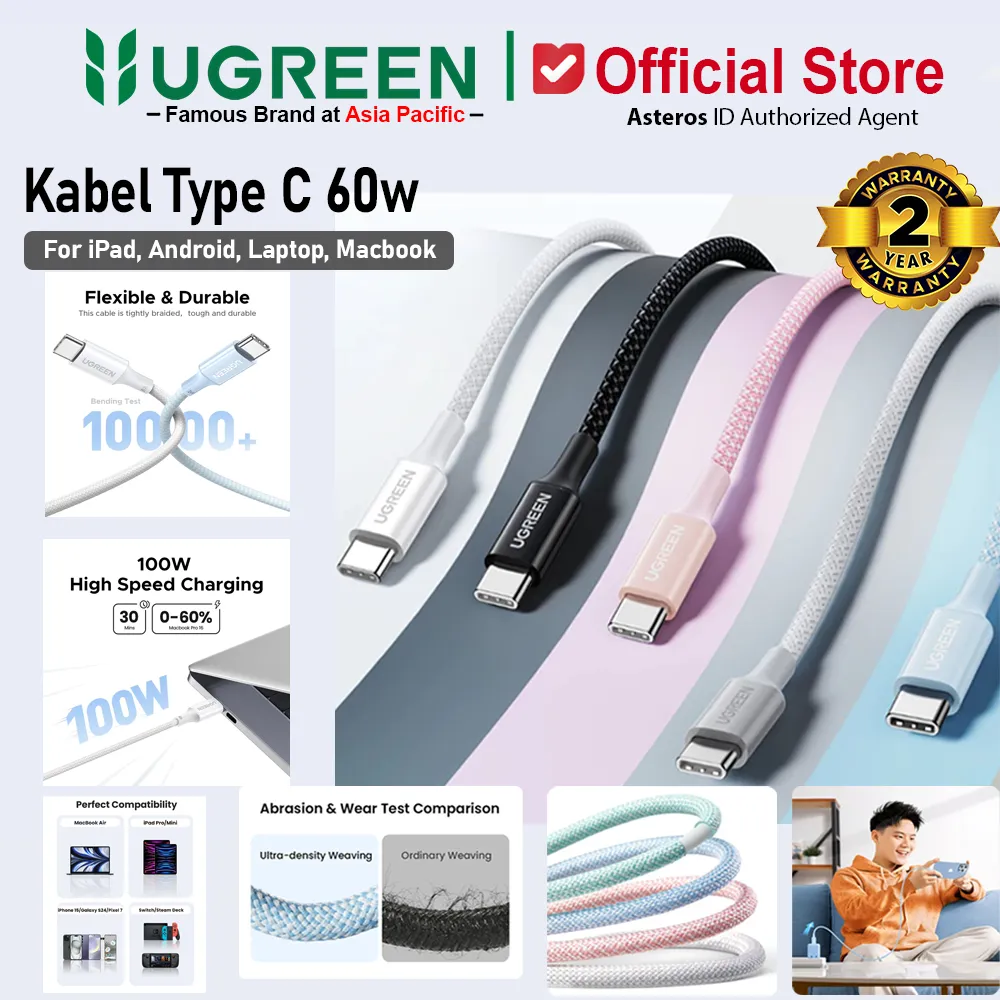 UGREEN Kabel iPhone 15 16 17 Pro Max PD Type C to Type C Fast Charging 3A 60w max