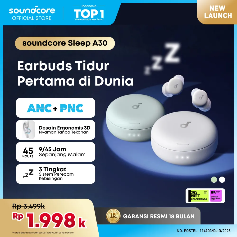 Soundcore Sleep Buds A30 by Anker Sleep Earbuds, Smart Active Noise Cancelling Sleep Headphones, Adaptive Snore-Masking System, Ultra-Comfort for Side Sleepers, 45H Playtime - D1301