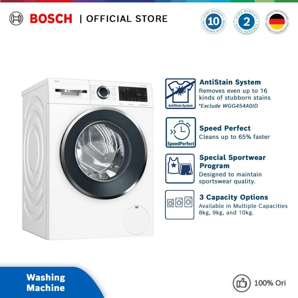 Bosch WGG434E0ID WGG444E0ID WGG454E0ID Washing Machine Frontloader / Mesin Cuci Bukaan Depan Series 6 | 8, 9, 10 kg