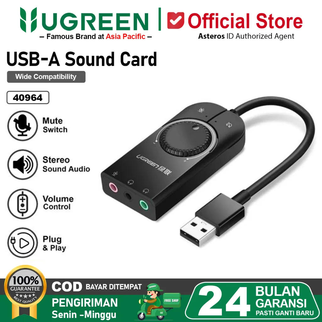 UGREEN Sound Card External Stereo Sound Audio Adapter Laptop PC PS4 40964