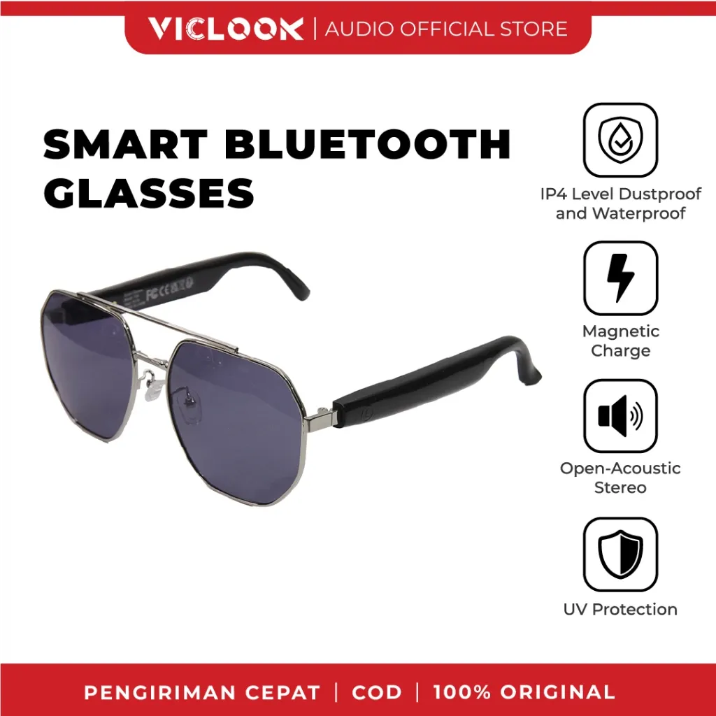 VICLOOK Kacamata Fashion Smart Glasses Wireless Bluetooth V5.4 Sunglasses Sport IPX4 Wateroof Outdoor Kacamata Anti-Blue