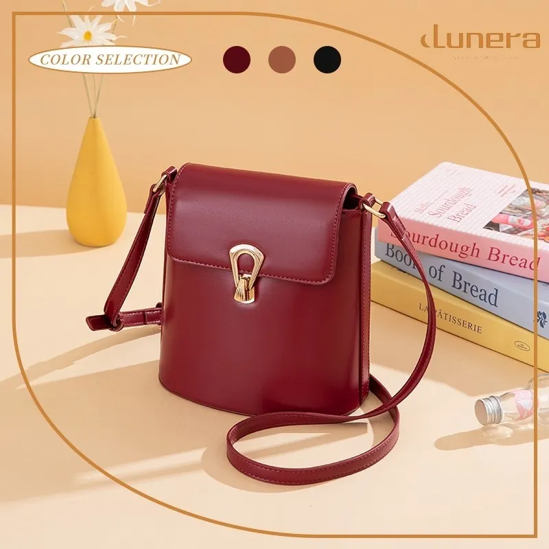 LUNERA Tas Wanita Auburn Luxe Sling Bag Underarm Tali Bahu Kulit Bucket Bag Elegant