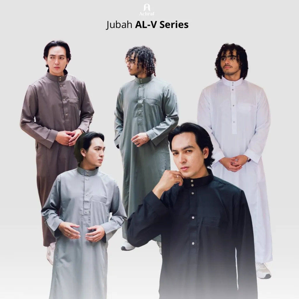 Achraf- AL-V Series Jubah Muslim Pria Lengan Panjang Bahan Katun Exo