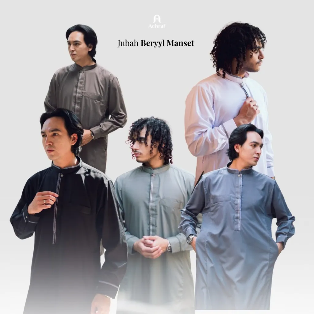 Achraf - Berryl Series Lengan Manset Jubah Muslim Pria Polos Keren Terbaru