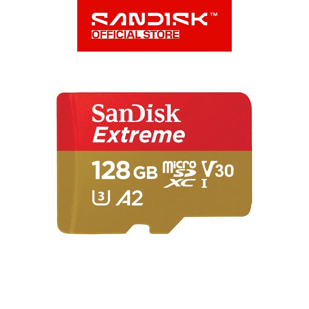 SANDISK microSDXC Extreme 128GB Class 10 UHS-I A2 V30 U3 4K UHD Drone (Up to 190MB/s)
