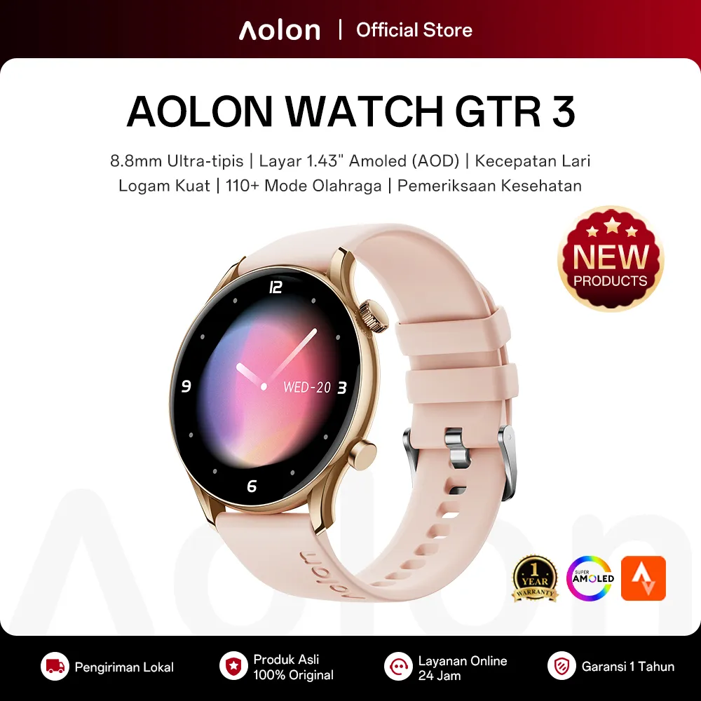 [Garansi 1 Tahun] Aolon GTR 3 Jam Tangan Smartwatch 46mm Layar Amoled Super Tipis 8.8mm Telepon Bluetooth WA Pemantauan Kesehatan