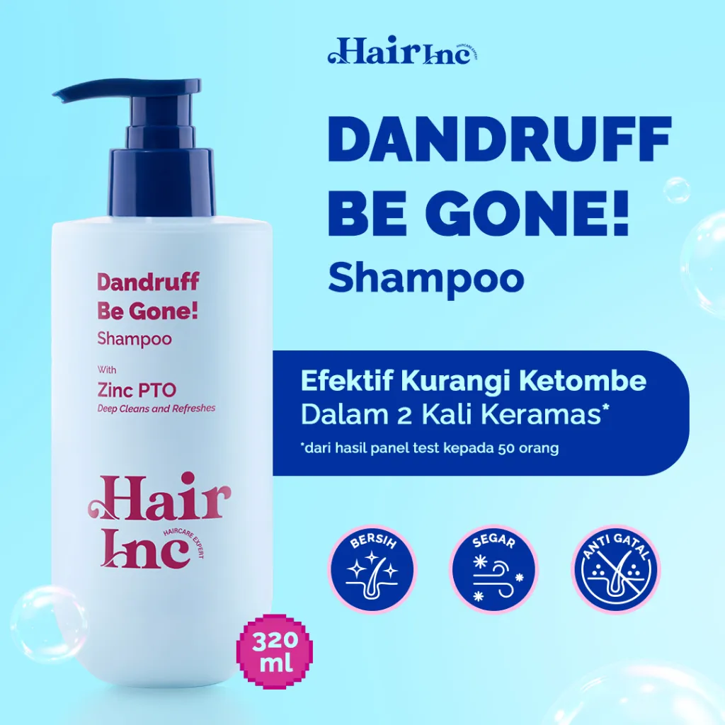 Hair Inc Dandruff Be Gone! Shampoo 320 ml Shampoo Anti Ketombe, Lepek dan Gatal, Kulit Kepala Bersih, Segar dan Wangi