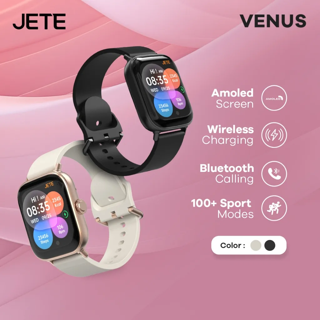 JETE Smartwatch Venus Jam Tangan 1.75 AMOLED AOD Screen Display IP67 Smart Watch Running Wireless Charging With 100 Sport Watch Mode