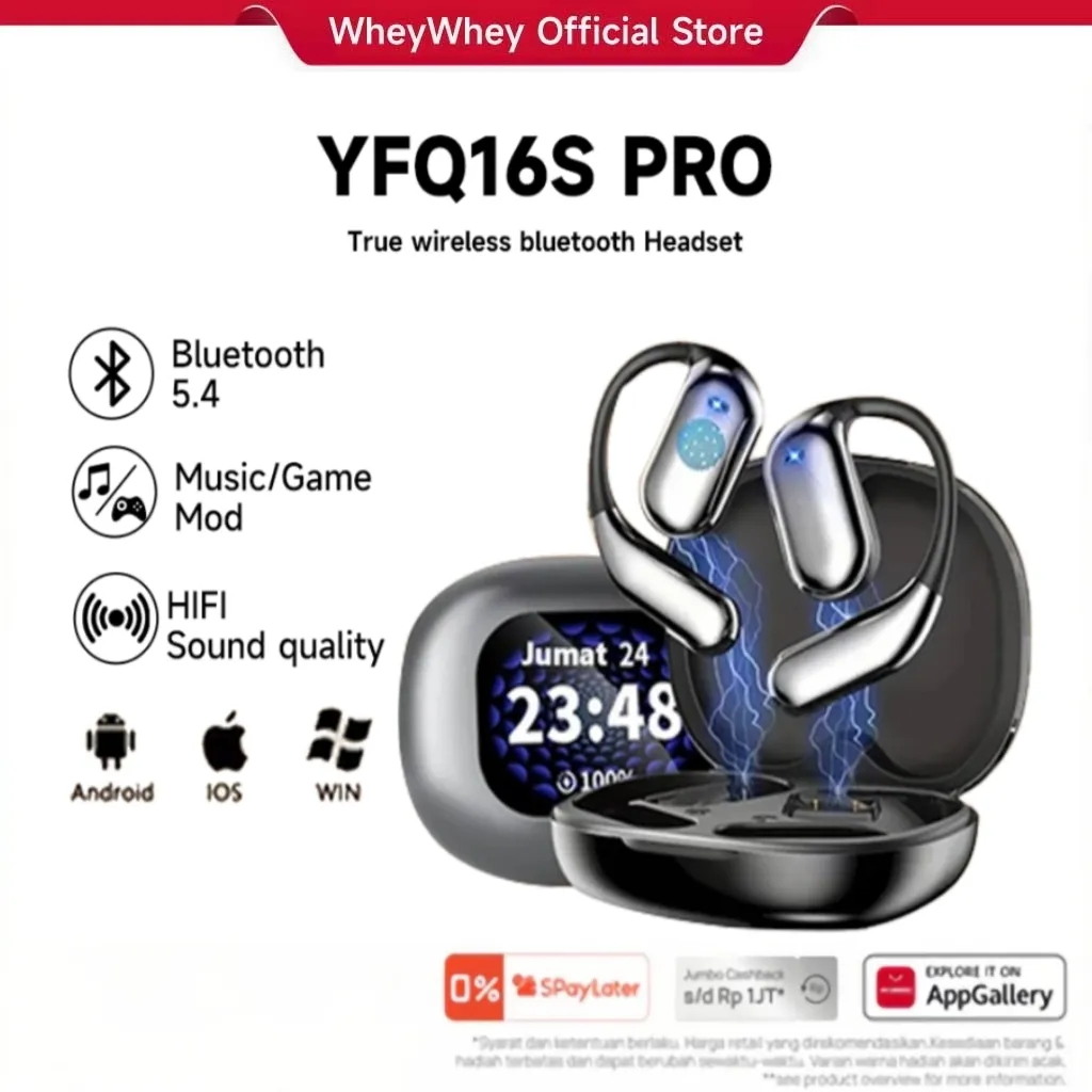 Wheywhey Air YF Q16s Pro Tws Smart Touch Screen Noise Reduction Bluetooth Headset IpX5 Waterproof Bluetooth 5.4 Hifi Sound Immersive Dengan Cepat Dipasangkan Kompatibel Dengan Android/iOS Wireless Bluetooth Headset